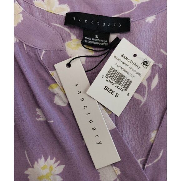 Sanctuary Button Front Blouse Top Women's‎ SMALL Purple White Yellow Floral NEW - Picture 8 of 11